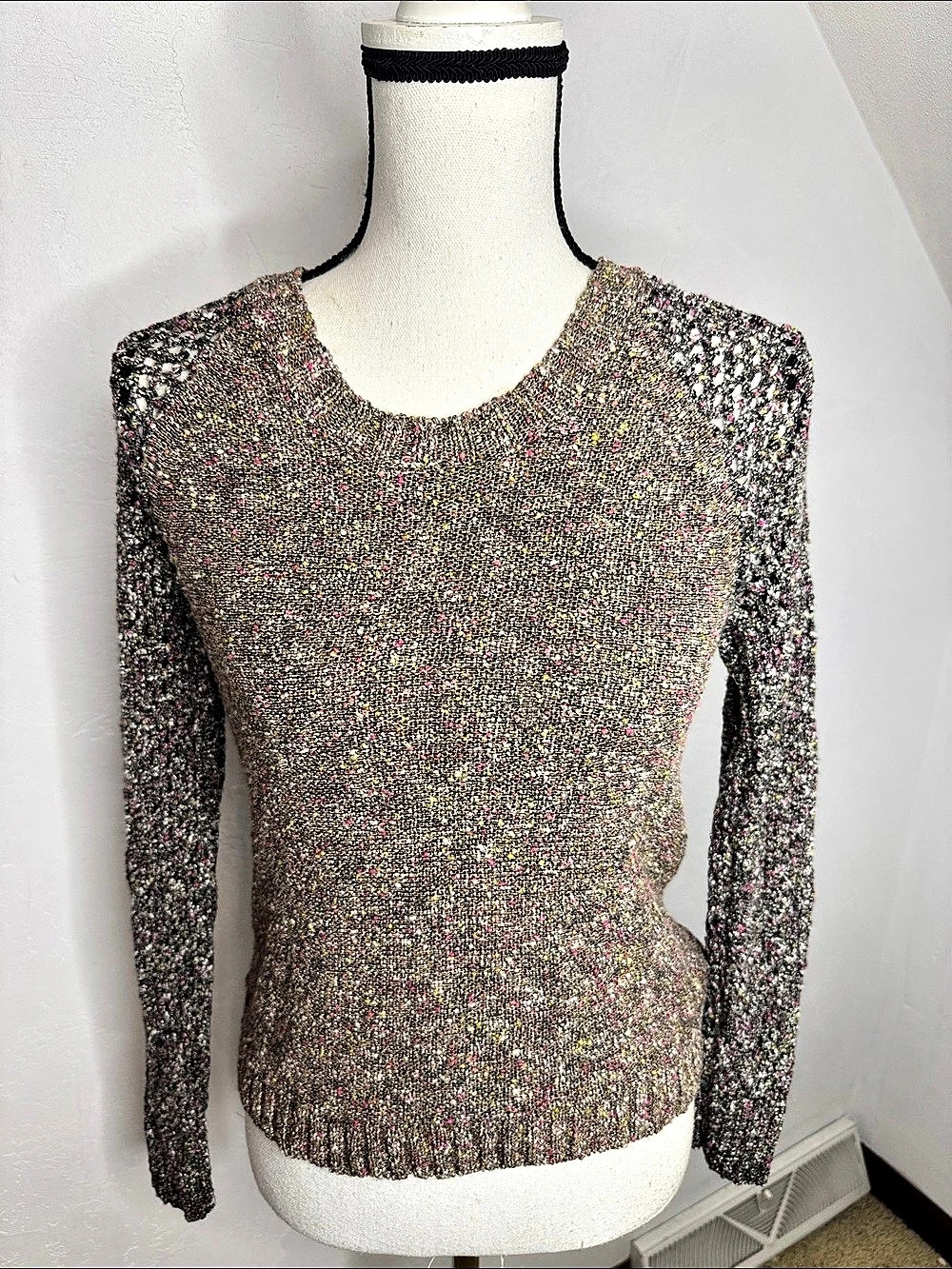 rag & bone Metallic Knit Scoop Neck Sweater in Brown & Pink